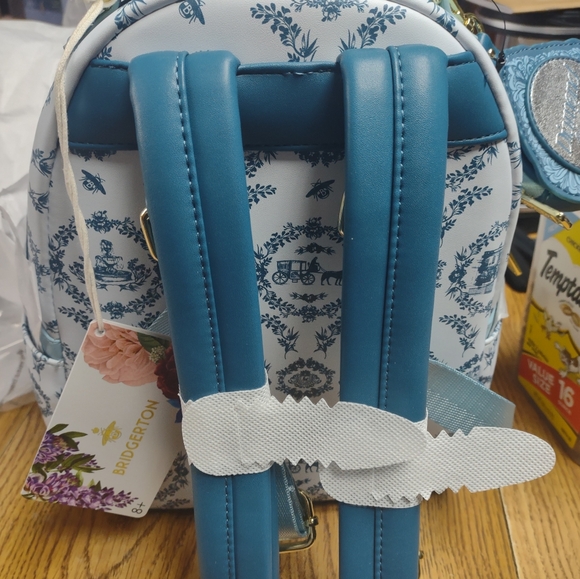 Loungefly Bridgerton Blue and White Patterned Backpack - Picture 3 of 4